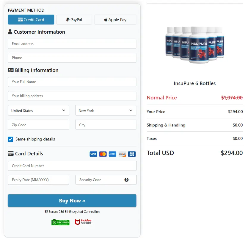 Insupure Checkout Page